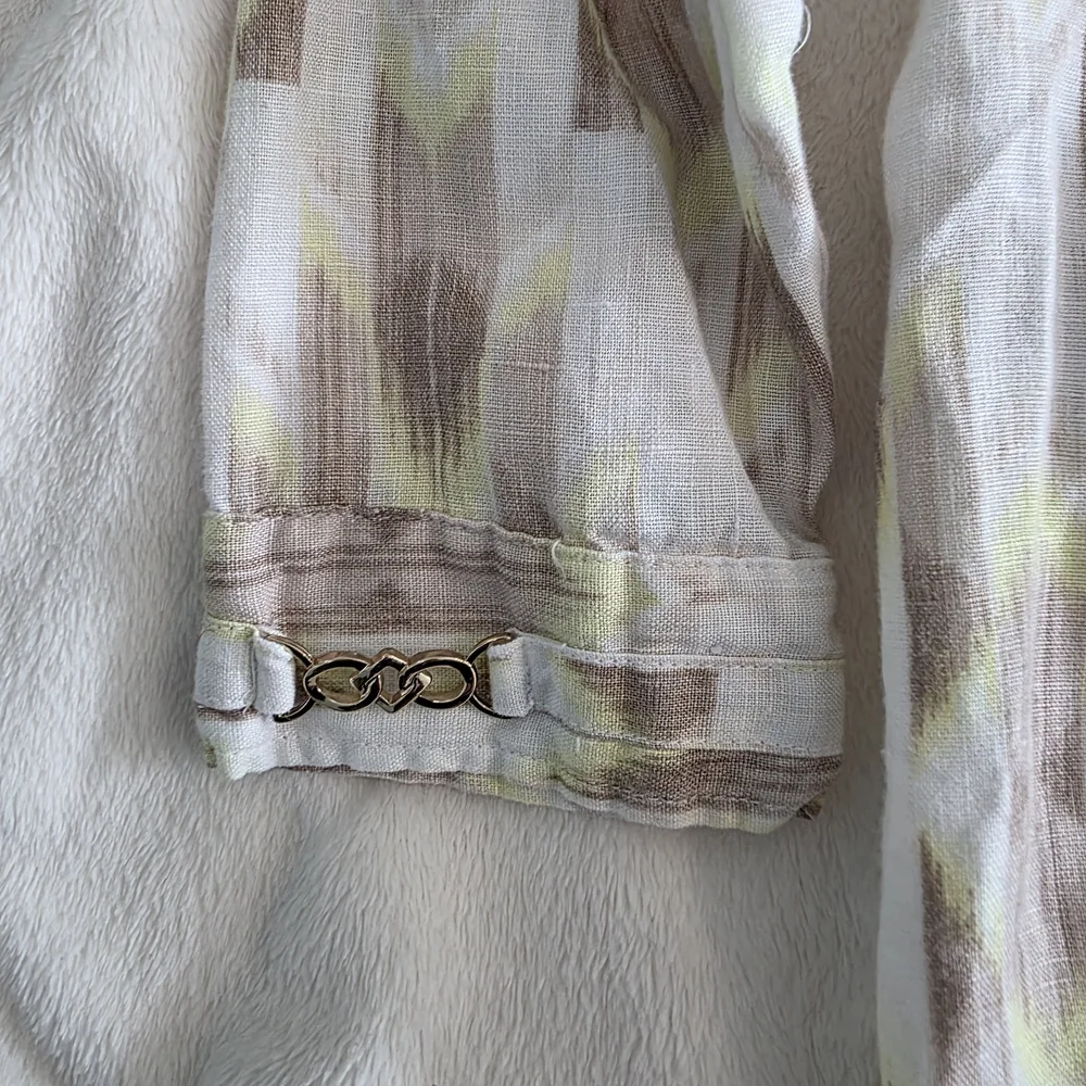 JM Collection 100% Linen Petite Button Up Blouse Neutral Lightweight Top